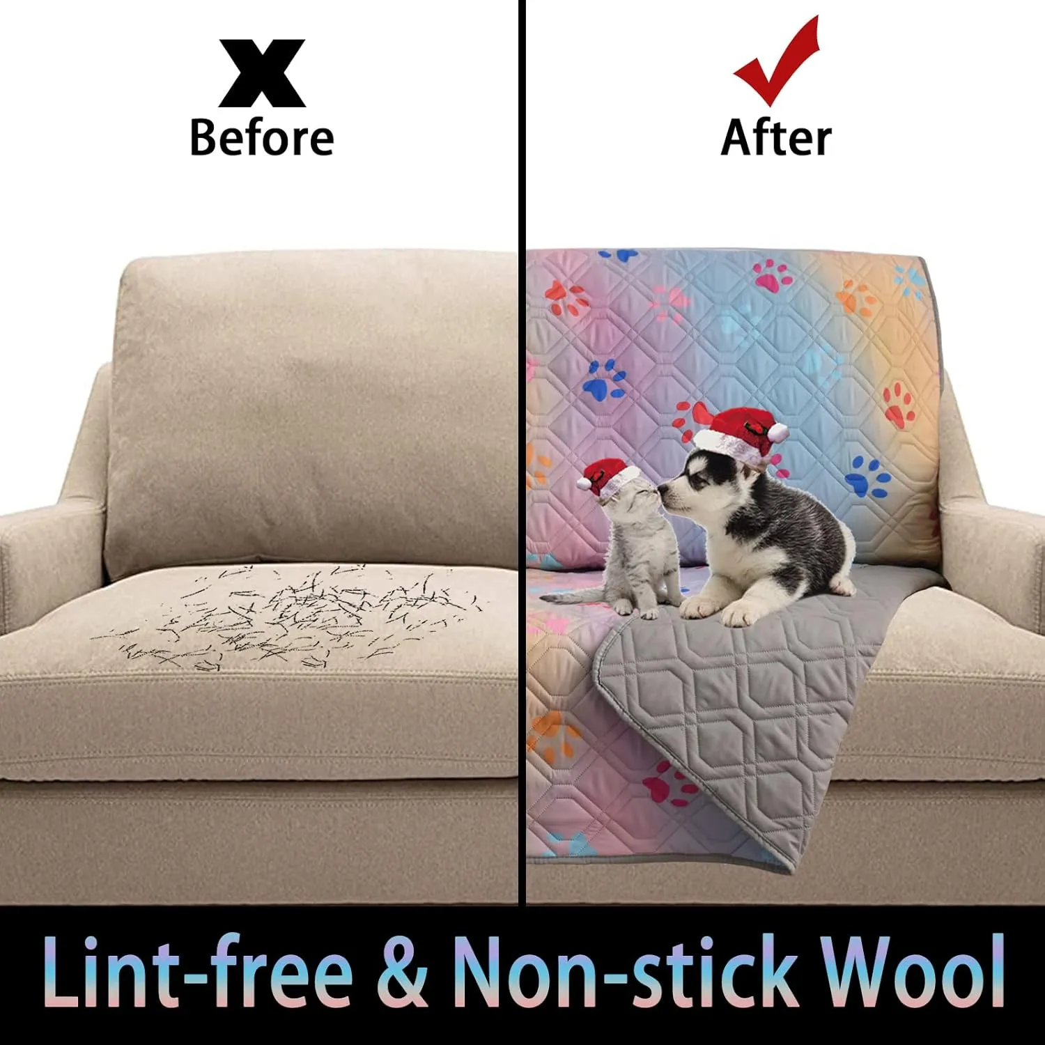 100% Waterproof Dog Bed Cover 102x82 in Reversible Changing Pad Reusable Camping Mat for Kids/Pet/Dog/Cat Washable Geometric Embroidery Blanket Patchwork Rainbow Dog Paw Printed Gray