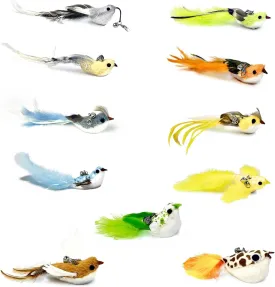 11-Piece Multi-Functional Cat Toy Replacement Heads  Realistic Handmade Bird Teasers with Bells & Detachable Clip, for Interactive Play, Indoor Enrichment & Home Decoration