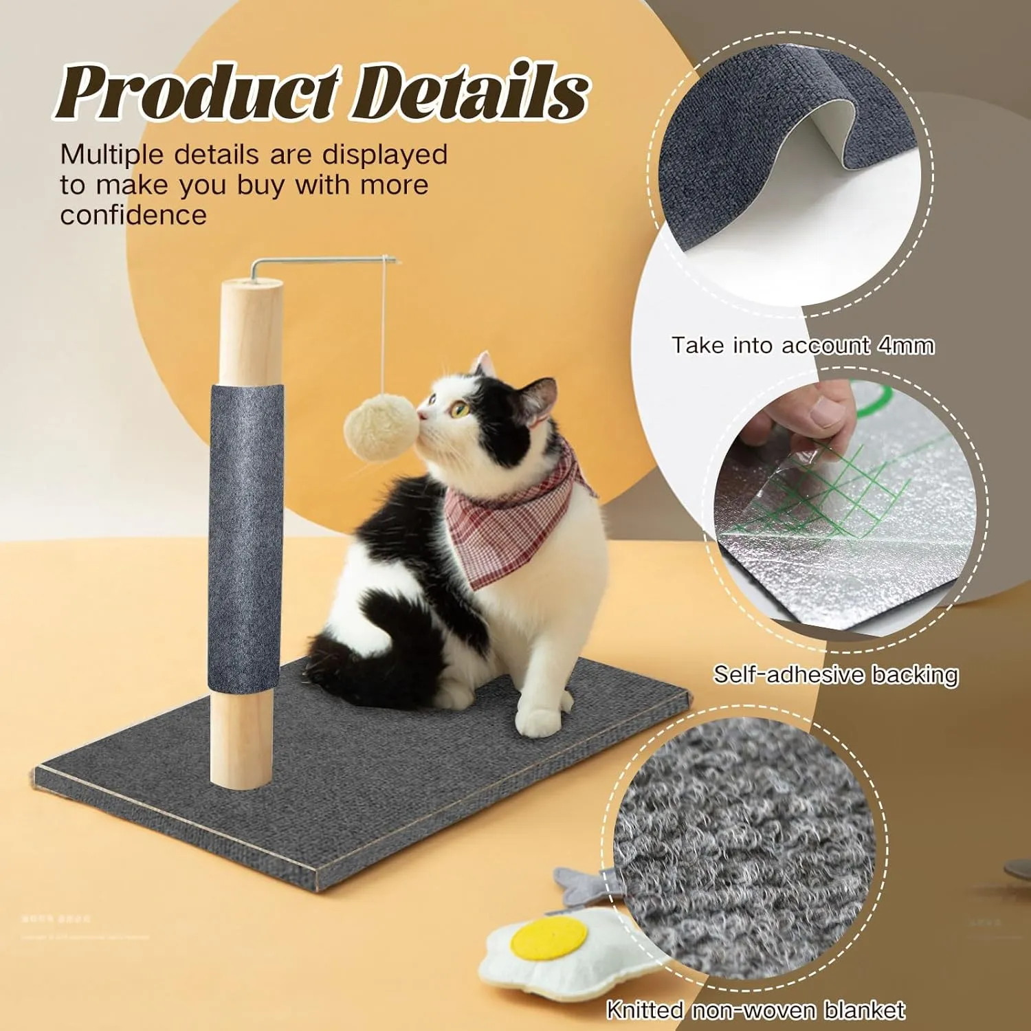 2 Pcs Self Adhesive Cat Scratch Mats Trimmable DIY Pet Scratcher Pads for Couch, Wall, Doors & Furniture Protection Cat Replacement Mat for Protecting Furniture 39.3x15.7, Grey
