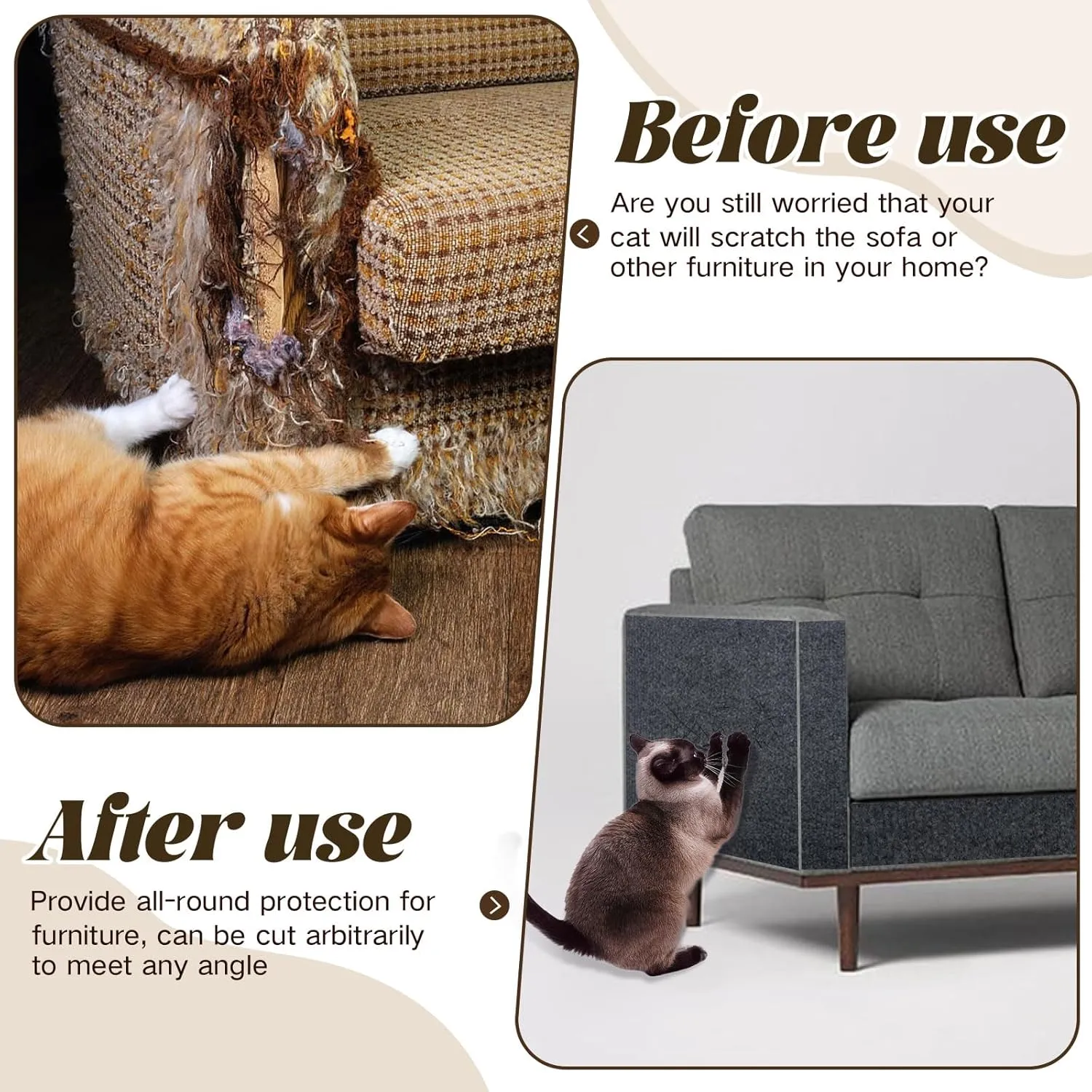 2 Pcs Self Adhesive Cat Scratch Mats Trimmable DIY Pet Scratcher Pads for Couch, Wall, Doors & Furniture Protection Cat Replacement Mat for Protecting Furniture 39.3x15.7, Grey