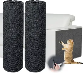 2 Pcs Self Adhesive Cat Scratch Mats Trimmable DIY Pet Scratcher Pads for Couch, Wall, Doors & Furniture Protection Cat Replacement Mat for Protecting Furniture 39.3x15.7, Grey
