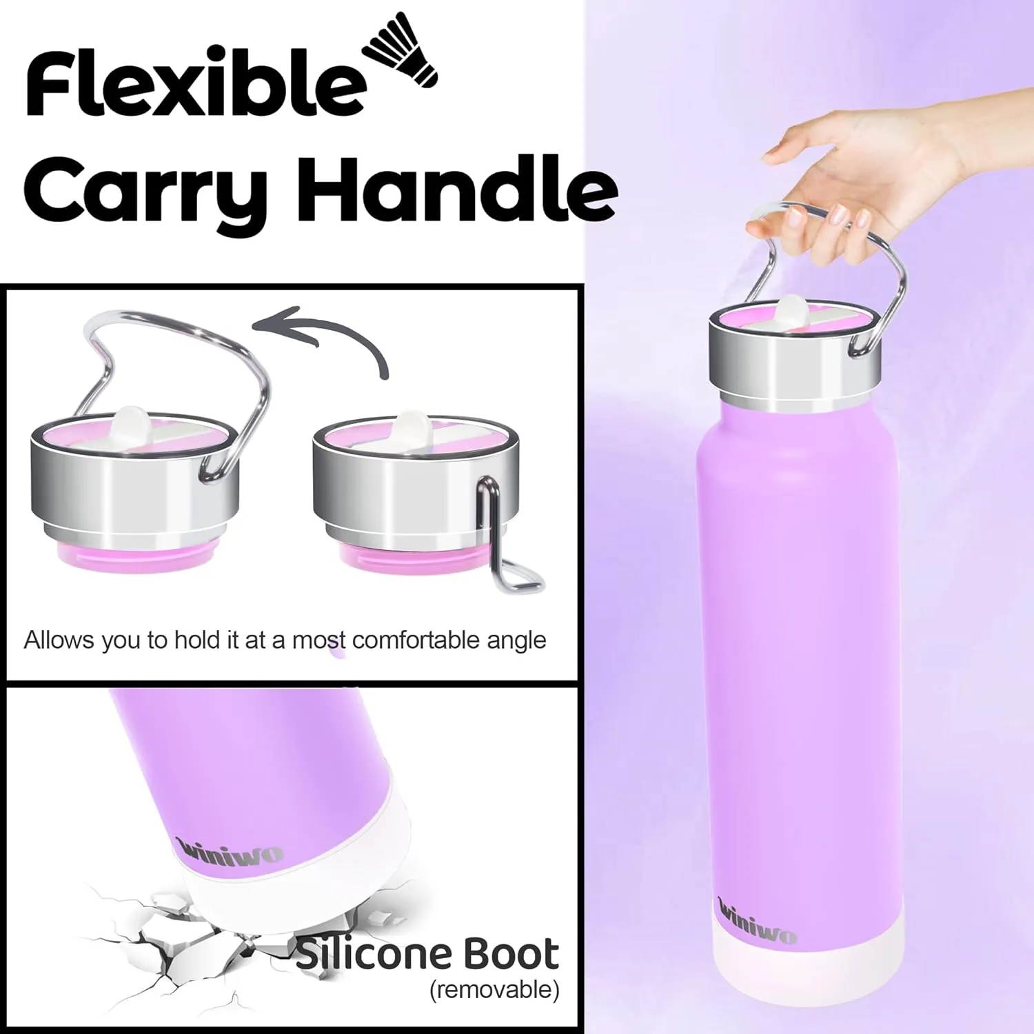 24 oz Insulated Slim Water Bottle with Flip Straw and Handle, Stainless Steel Water Bottles, Fits Car CupHolder, 100% Leak Proof, Keeps Drink Cold Up to 24 Hours, Sports/Gift (Fantasy Purple)