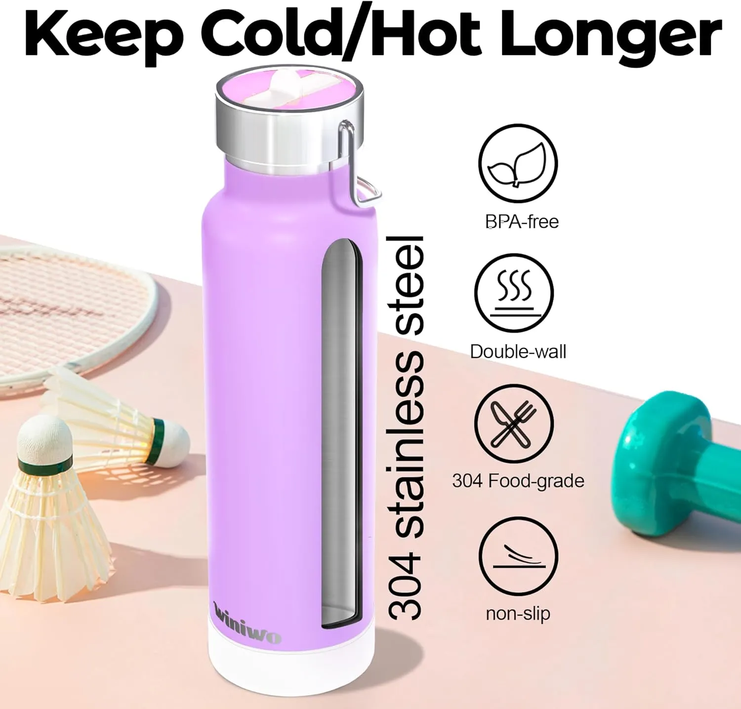 24 oz Insulated Slim Water Bottle with Flip Straw and Handle, Stainless Steel Water Bottles, Fits Car CupHolder, 100% Leak Proof, Keeps Drink Cold Up to 24 Hours, Sports/Gift (Fantasy Purple)