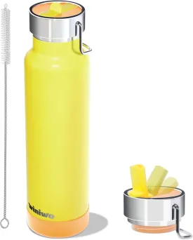 24 oz Insulated Slim Water Bottle with Flip Straw and Handle, Stainless Steel Water Bottles, Fits Car CupHolder, 100% Leak Proof, Keeps Drink Cold Up to 24 Hours, Sports/Gift (Power Yellow)