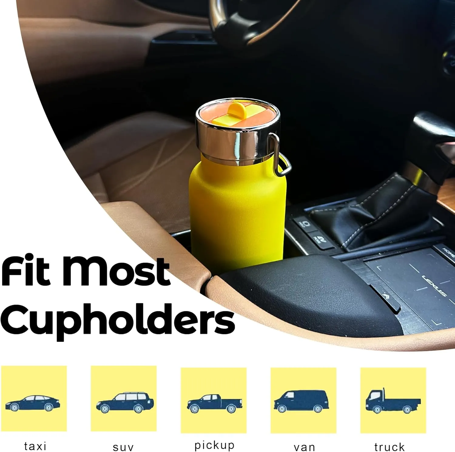 24 oz Insulated Slim Water Bottle with Flip Straw and Handle, Stainless Steel Water Bottles, Fits Car CupHolder, 100% Leak Proof, Keeps Drink Cold Up to 24 Hours, Sports/Gift (Power Yellow)
