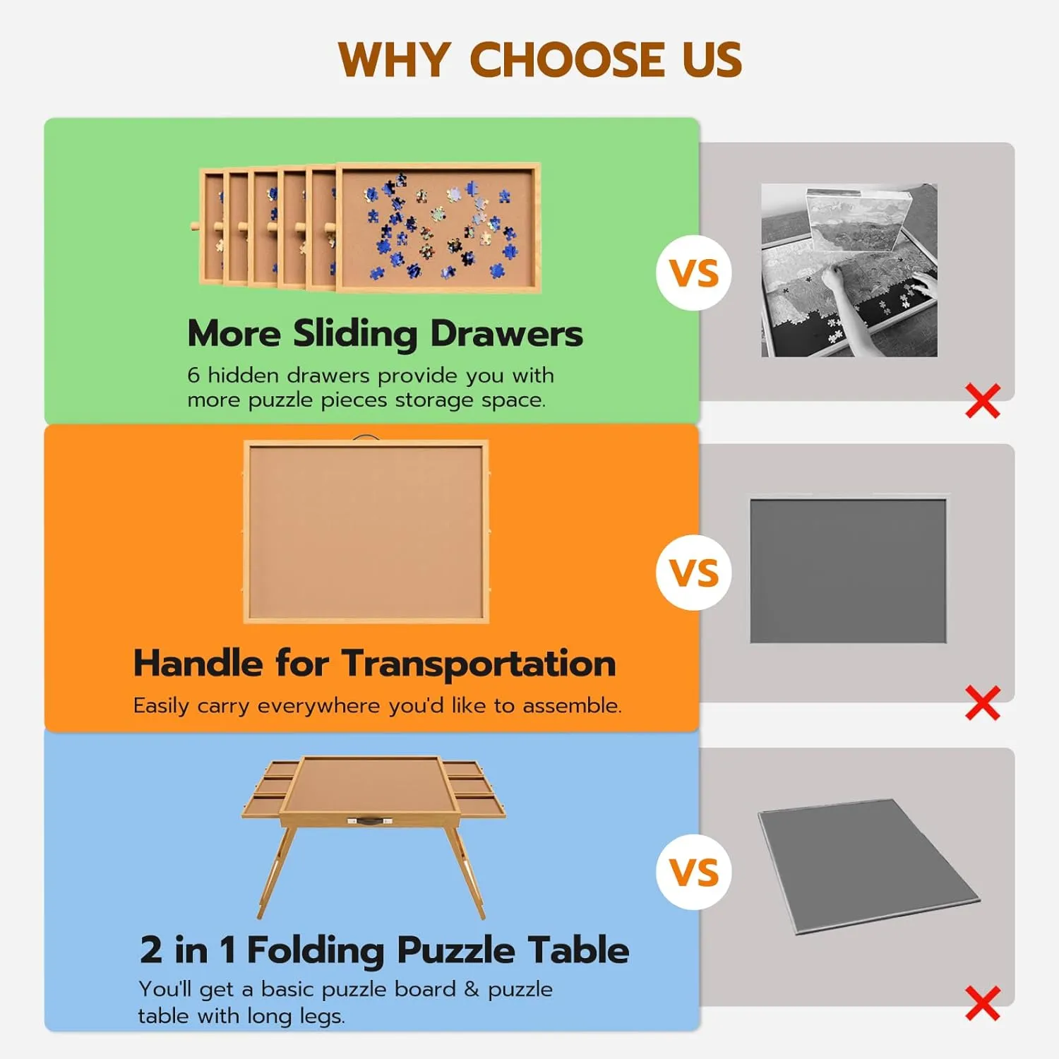 27.7" H Tall Puzzle Table with 6 Drawers, 1500 Pieces Jigsaw Puzzle Board with Folding Legs & Protective Cover - 34" x 26" Portable Table for Adults