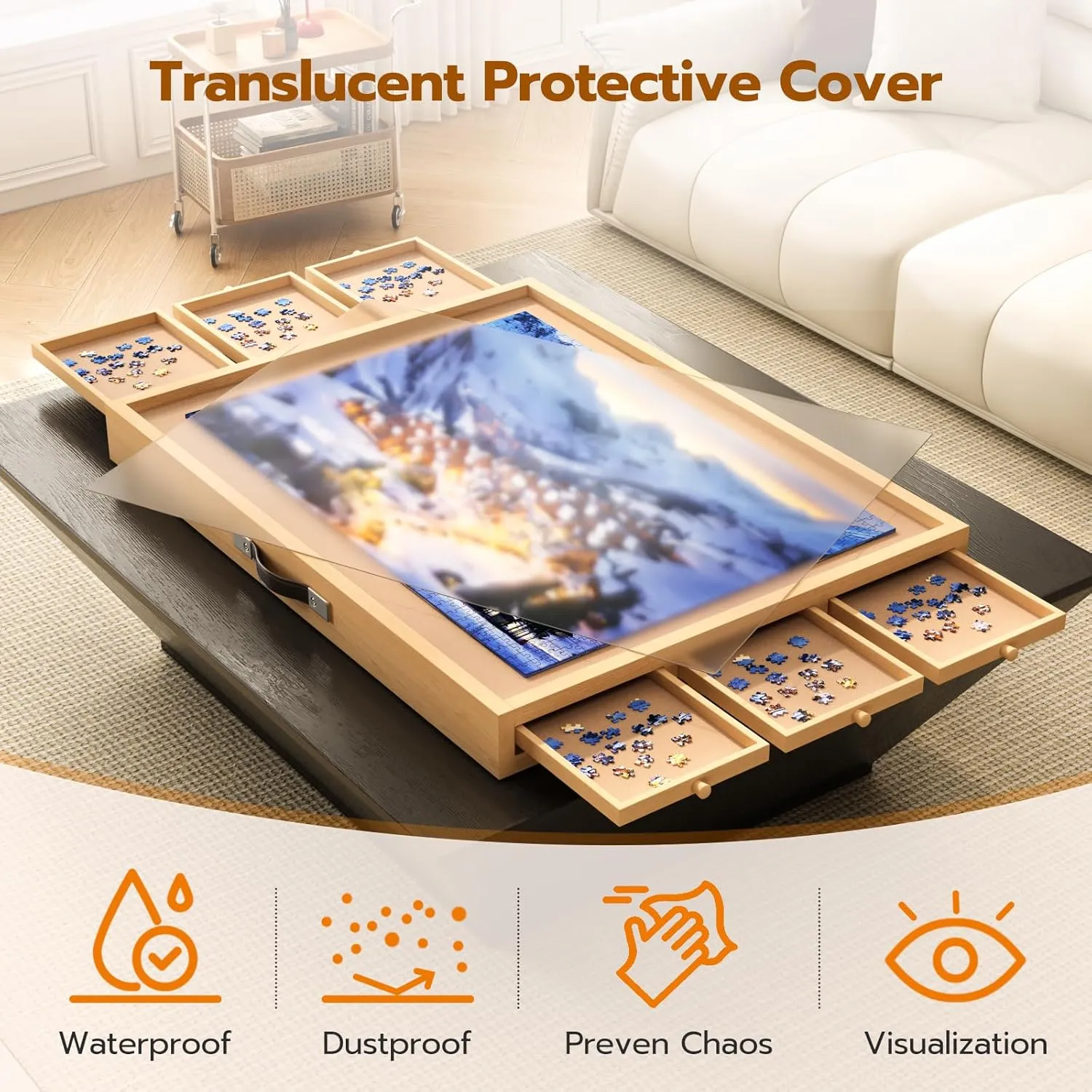 27.7" H Tall Puzzle Table with 6 Drawers, 1500 Pieces Jigsaw Puzzle Board with Folding Legs & Protective Cover - 34" x 26" Portable Table for Adults