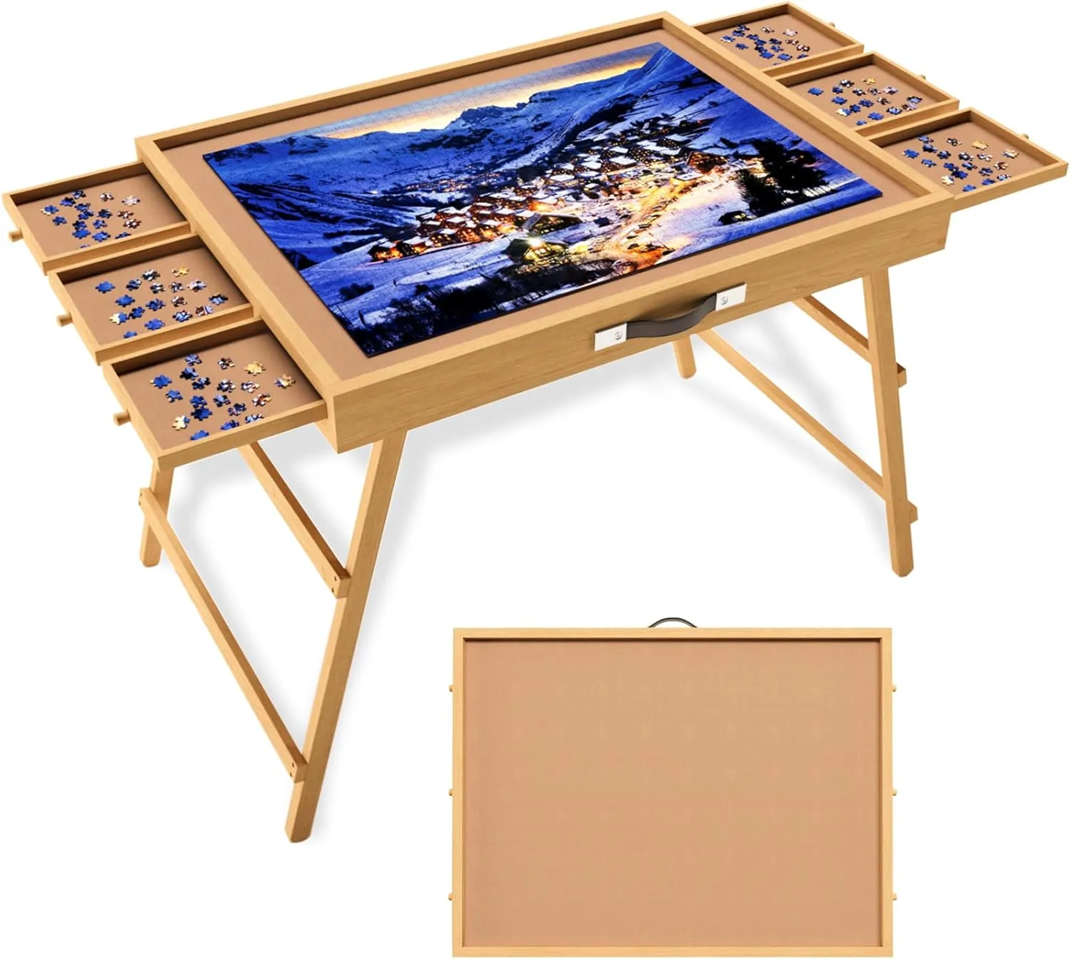 27.7" H Tall Puzzle Table with 6 Drawers, 1500 Pieces Jigsaw Puzzle Board with Folding Legs & Protective Cover - 34" x 26" Portable Table for Adults