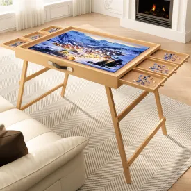 27.7" H Tall Puzzle Table with 6 Drawers, 1500 Pieces Jigsaw Puzzle Board with Folding Legs & Protective Cover - 34" x 26" Portable Table for Adults