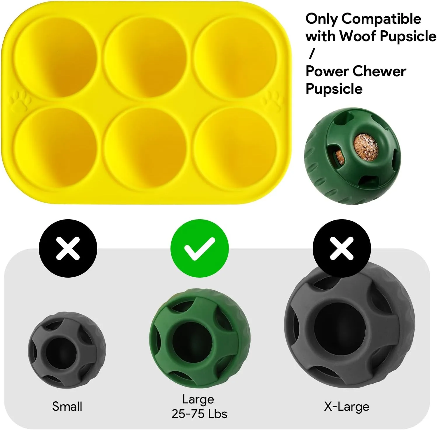 2Pcs 6 Cavities Dog Treat Molds with Lid Compatible with Woof Pupsicle and Power Chewer Pupsicle, Silicone Molds for Dog Frozen Treats, Reusable Tray for Making Refill Treats for The Pupsicle Toy