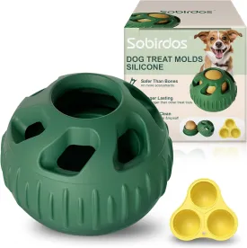 2pcs Dog Chew Toys with Silicone Tray Mold,Frozen Dog Food Snack Balls,Dog Treat Molds Silicone,Freezable Fillable Rubber Dog Toys,Green Balls and Yellow Molds