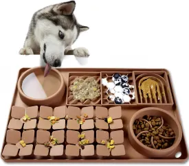 4-in-1 Silicone Snuffle Mat for Dogs, Dog Slow Feeder Bowl & Lick Mat with Suction Cups, Dog Puzzle Feeder Toy Sniff Mat for Smell Training Slow Eating Keeping Busy, Brown