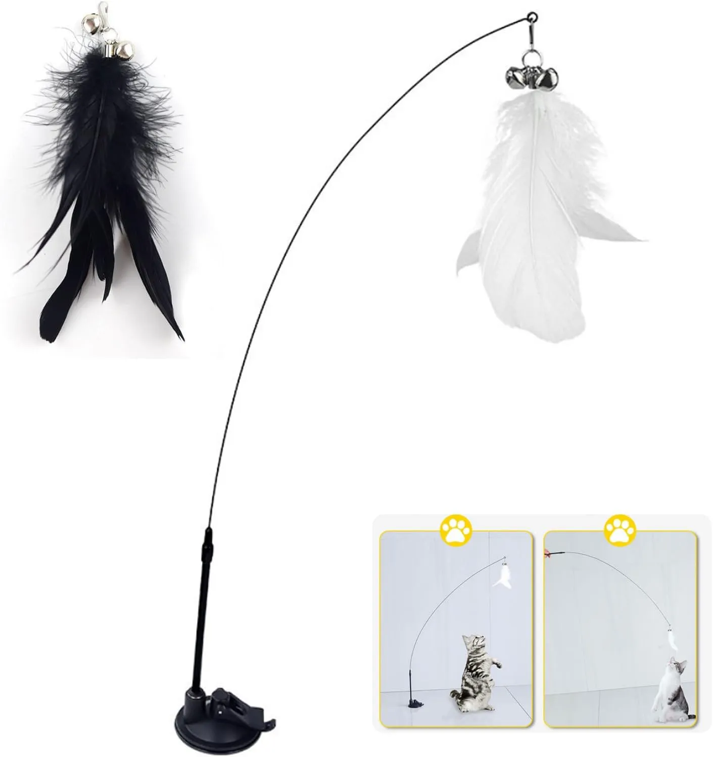 4 PCS Feather Cat Wand Toys Set Detachable Cat Feather Toys Cat Toys,1 Cat Wand Toys,2 Cat Feather Toy with Bell,1 Strong Suction Cup,for Indoor Cats Kitten Chase Exercise Cat Gifts