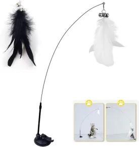 4 PCS Feather Cat Wand Toys Set Detachable Cat Feather Toys Cat Toys,1 Cat Wand Toys,2 Cat Feather Toy with Bell,1 Strong Suction Cup,for Indoor Cats Kitten Chase Exercise Cat Gifts