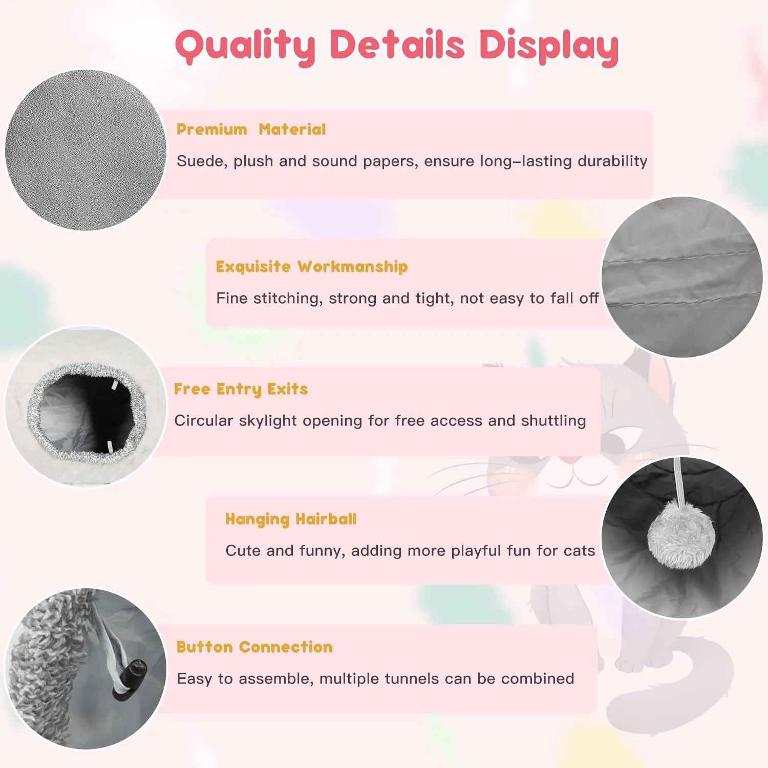 51 Inches Extra Long Cat Tunnels for Indoor Cats, Collapsible Pet Play Tube with Cat Toys and Two Peek Holes, Cat Hideout Hideaway for Big Cats, Kittens, Bunny Rabbits, Ferrets, Puppy