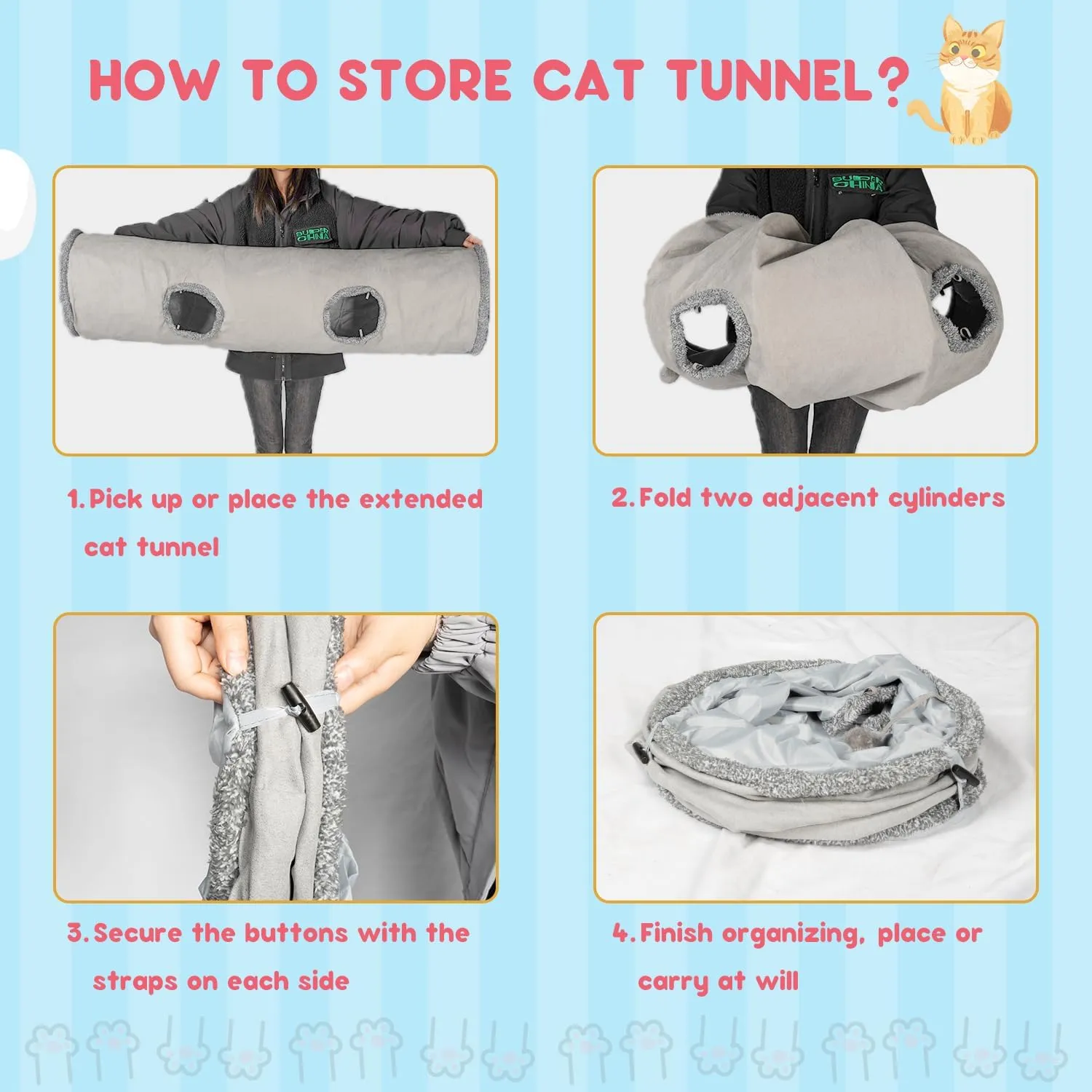 51 Inches Extra Long Cat Tunnels for Indoor Cats, Collapsible Pet Play Tube with Cat Toys and Two Peek Holes, Cat Hideout Hideaway for Big Cats, Kittens, Bunny Rabbits, Ferrets, Puppy