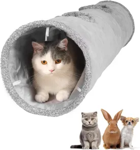 51 Inches Extra Long Cat Tunnels for Indoor Cats, Collapsible Pet Play Tube with Cat Toys and Two Peek Holes, Cat Hideout Hideaway for Big Cats, Kittens, Bunny Rabbits, Ferrets, Puppy