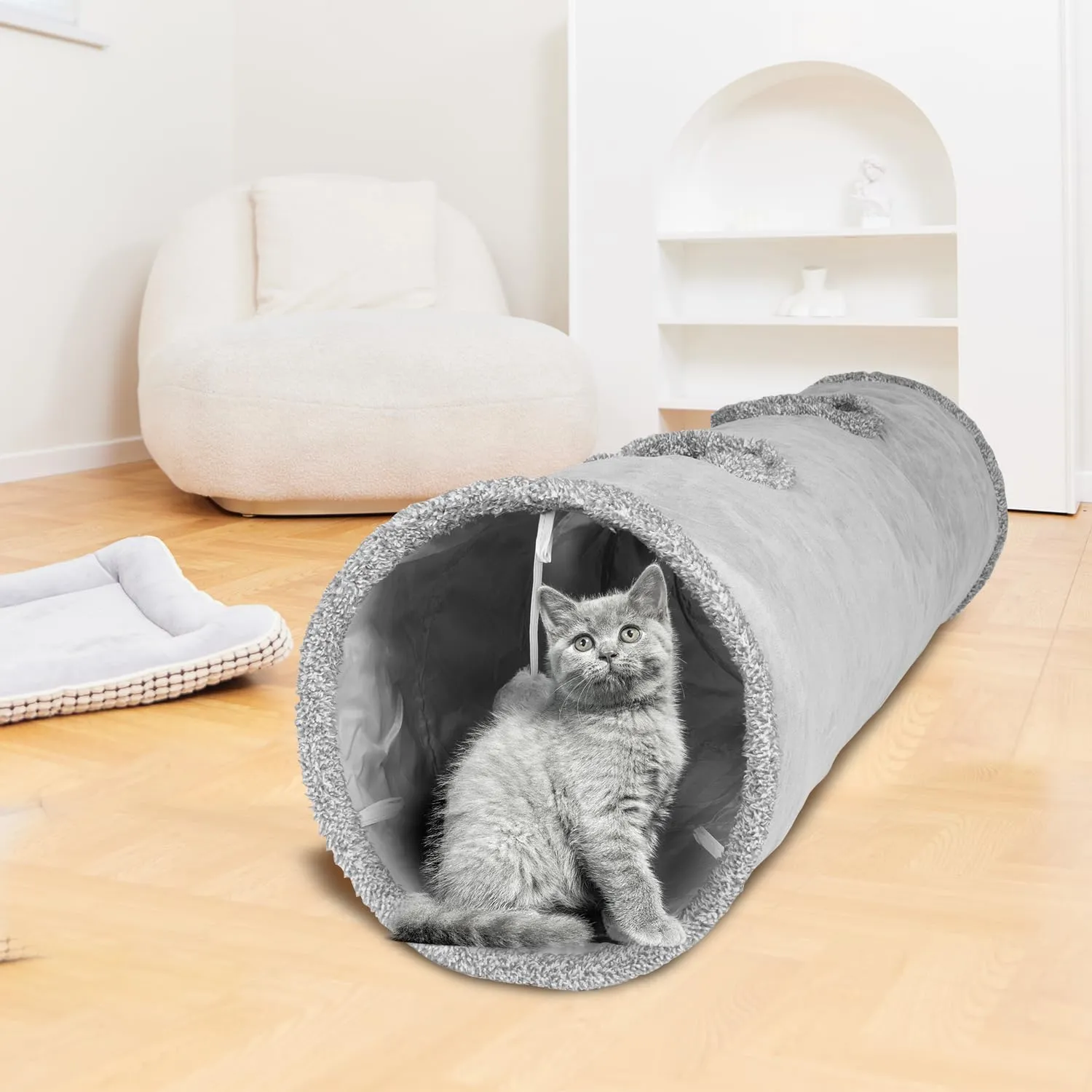 51 Inches Extra Long Cat Tunnels for Indoor Cats, Collapsible Pet Play Tube with Cat Toys and Two Peek Holes, Cat Hideout Hideaway for Big Cats, Kittens, Bunny Rabbits, Ferrets, Puppy