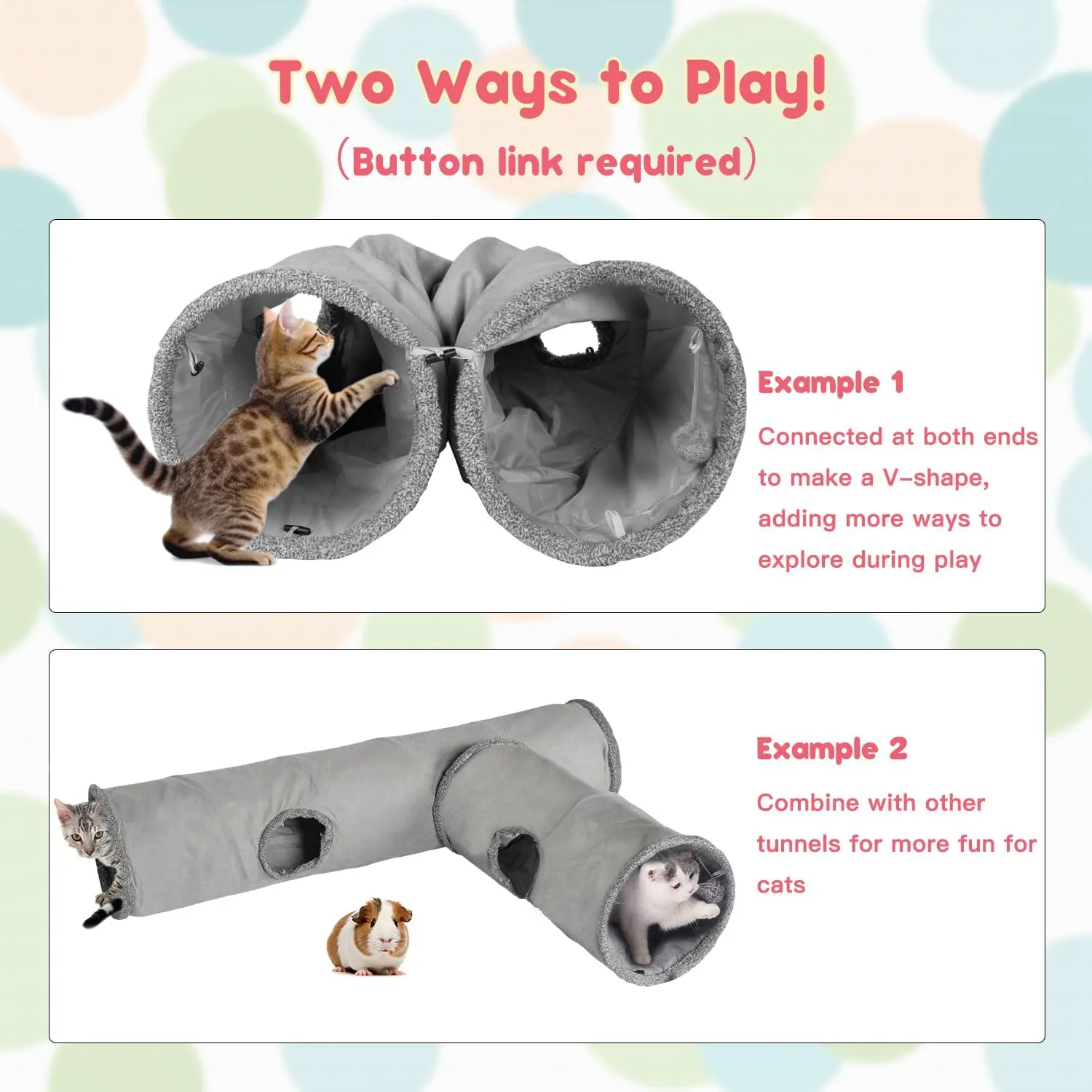 51 Inches Extra Long Cat Tunnels for Indoor Cats, Collapsible Pet Play Tube with Cat Toys and Two Peek Holes, Cat Hideout Hideaway for Big Cats, Kittens, Bunny Rabbits, Ferrets, Puppy