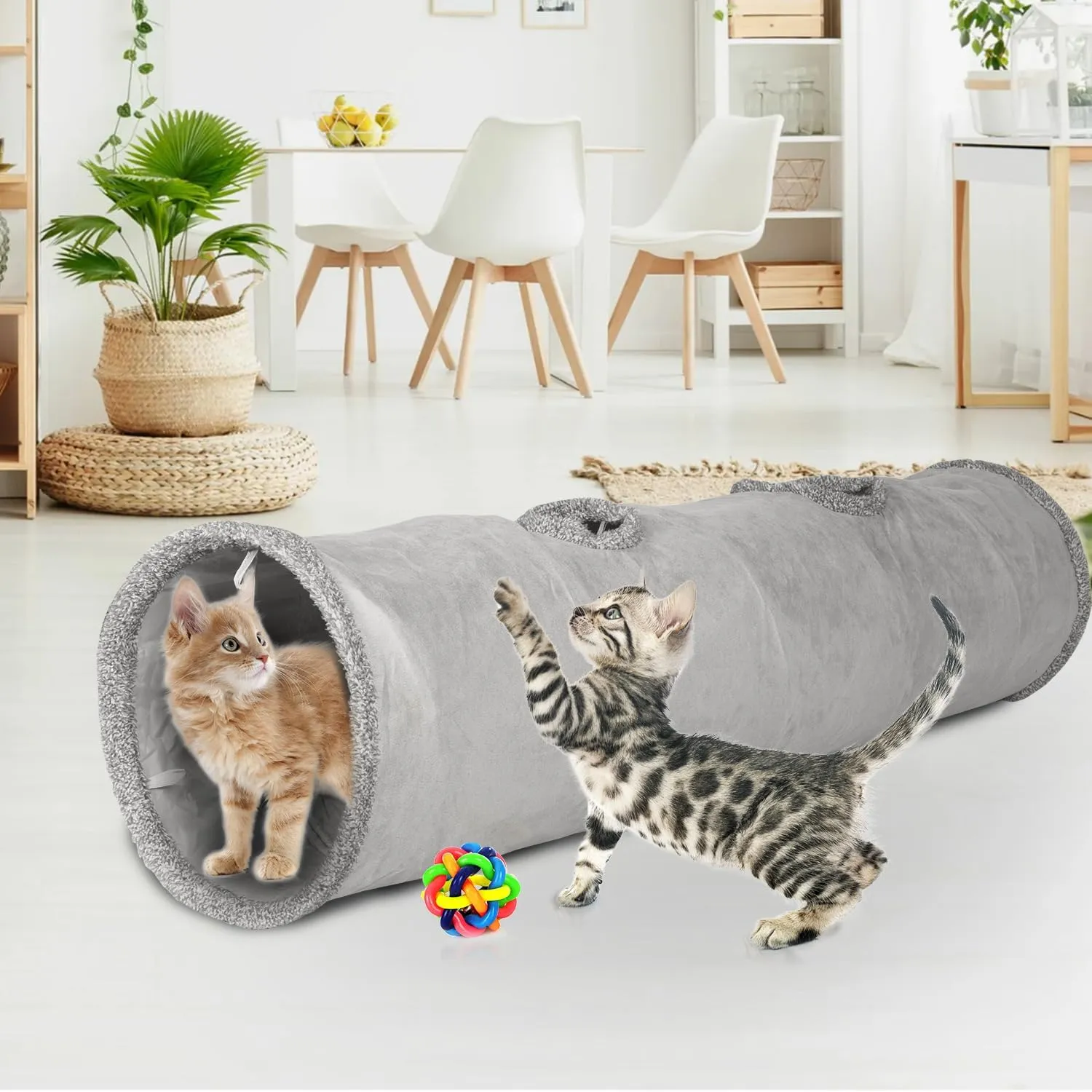 51 Inches Extra Long Cat Tunnels for Indoor Cats, Collapsible Pet Play Tube with Cat Toys and Two Peek Holes, Cat Hideout Hideaway for Big Cats, Kittens, Bunny Rabbits, Ferrets, Puppy