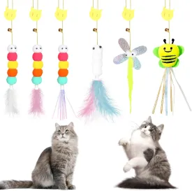 6pcs Interactive Cat ToyHanging Feather Cat ToysSelf Play Cat Hunting Toys Stimulation Toys for Indoor Adult Cats,Kittens