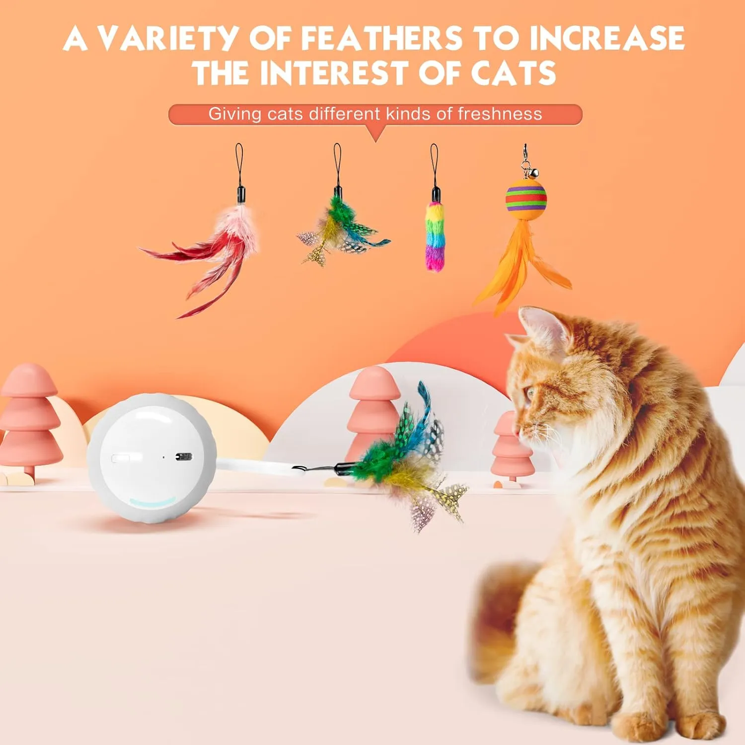 AAA AMUSANG Interactive Cat Ball Toy and Feather Toys Refills for Indoor Cats, Automatic Cat Enrichment Toys - Grey