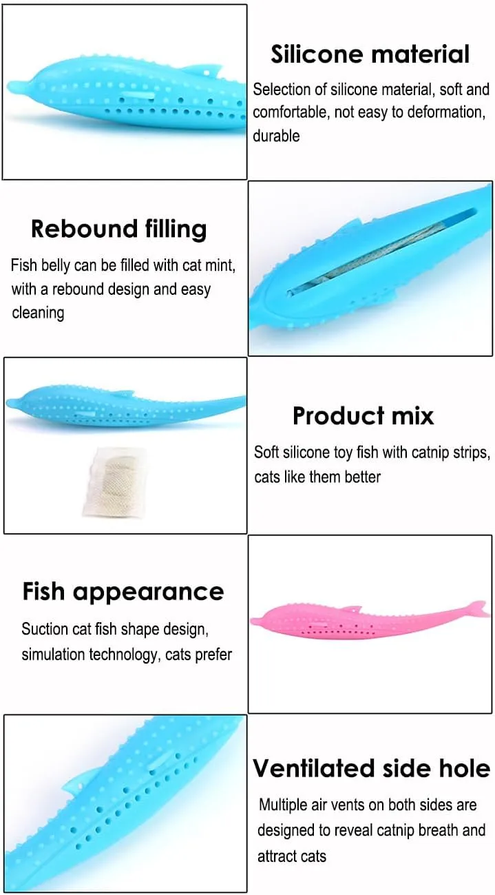 AKOAK Cat Toothbrush, Catnip Toys, Soft and Durable Silicone Cat Chew Toys Easy to Clean and Bite Resistant Fish-Like Interactive Toys, Pack of 1 (White)
