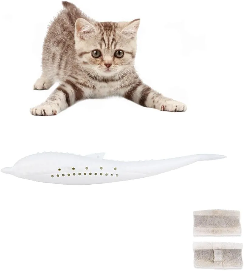 AKOAK Cat Toothbrush, Catnip Toys, Soft and Durable Silicone Cat Chew Toys Easy to Clean and Bite Resistant Fish-Like Interactive Toys, Pack of 1 (White)