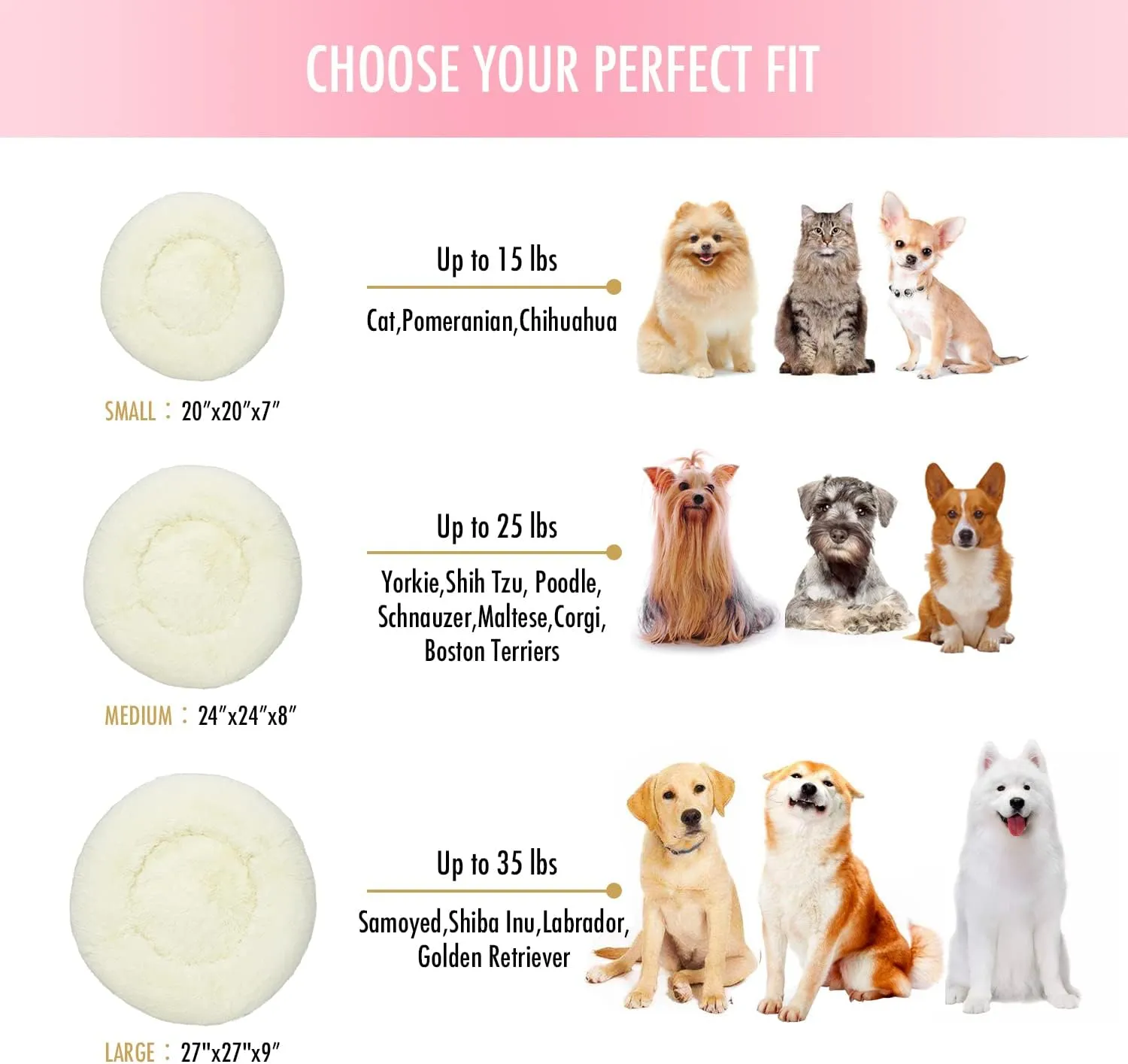 Anti Anxiety Round Fluffy Plush Faux Fur Warm Washable Dog Bed & Cat Bed, Original Bed for Small Medium Large Pets,Used to Relieve Joints and Improve Sleep20"/24"/27'' (20", White)