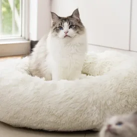 Anti Anxiety Round Fluffy Plush Faux Fur Warm Washable Dog Bed & Cat Bed, Original Bed for Small Medium Large Pets,Used to Relieve Joints and Improve Sleep20"/24"/27'' (20", White)