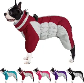 AOFITEE Fullbody Dog Jacket, Windproof Winter Coat with Built-In Harness, Reflective Turtleneck Snowsuit, Puffer Coat for Small to Large Dogs