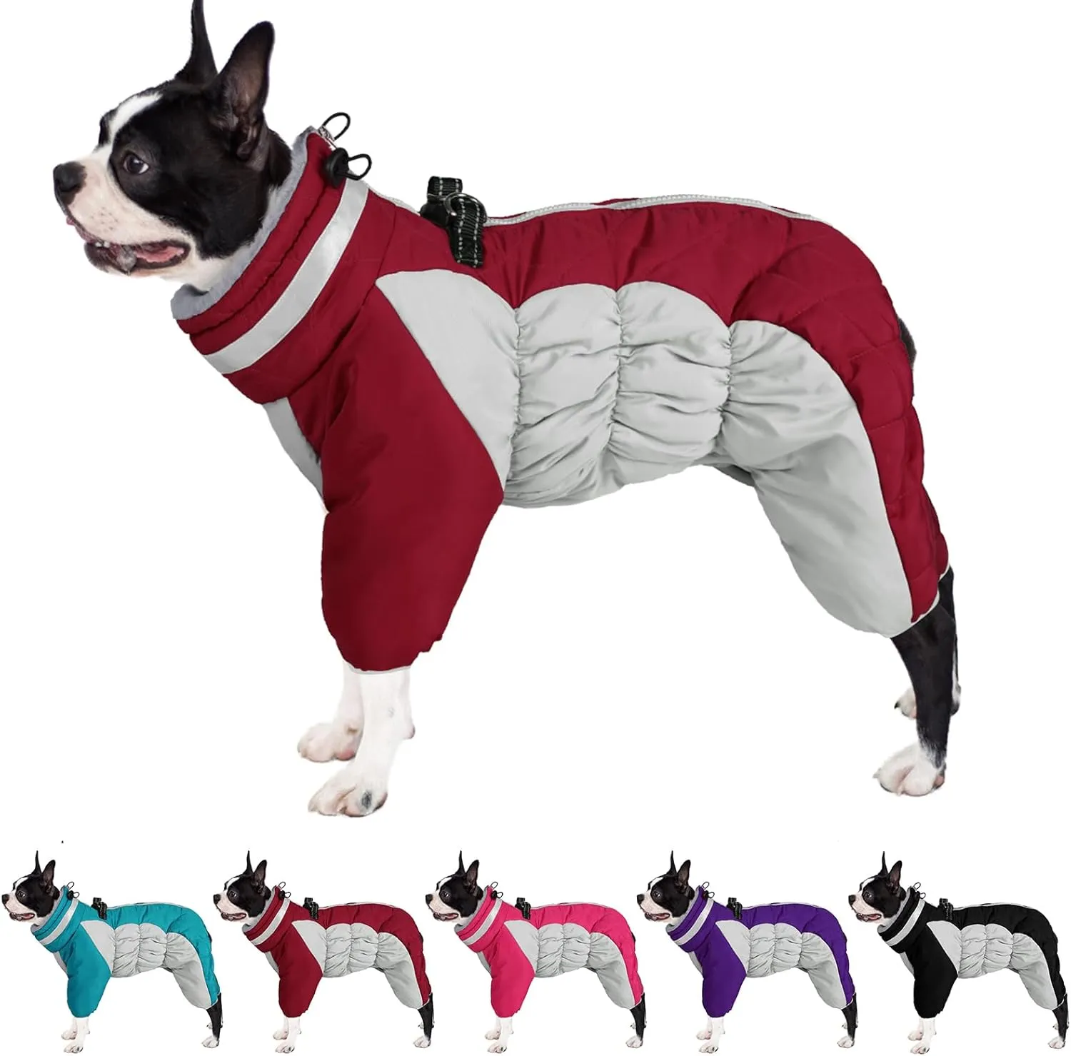 AOFITEE Fullbody Dog Jacket, Windproof Winter Coat with Built-In Harness, Reflective Turtleneck Snowsuit, Puffer Coat for Small to Large Dogs