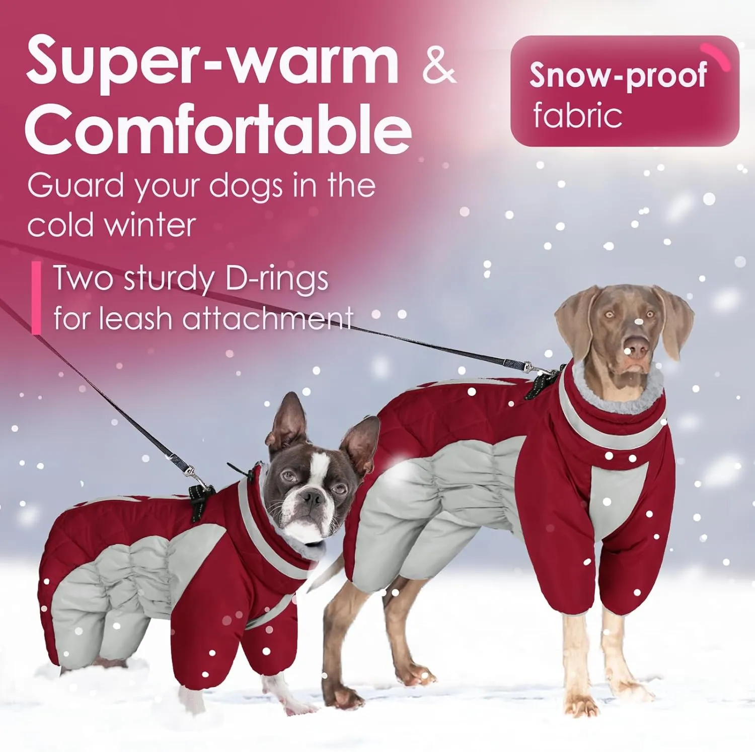 AOFITEE Fullbody Dog Jacket, Windproof Winter Coat with Built-In Harness, Reflective Turtleneck Snowsuit, Puffer Coat for Small to Large Dogs