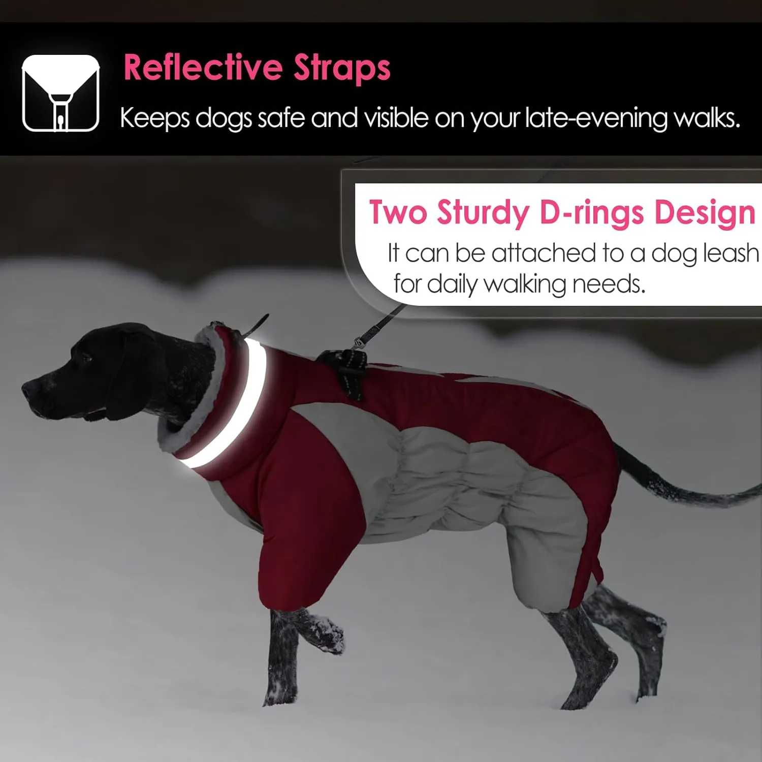 AOFITEE Fullbody Dog Jacket, Windproof Winter Coat with Built-In Harness, Reflective Turtleneck Snowsuit, Puffer Coat for Small to Large Dogs