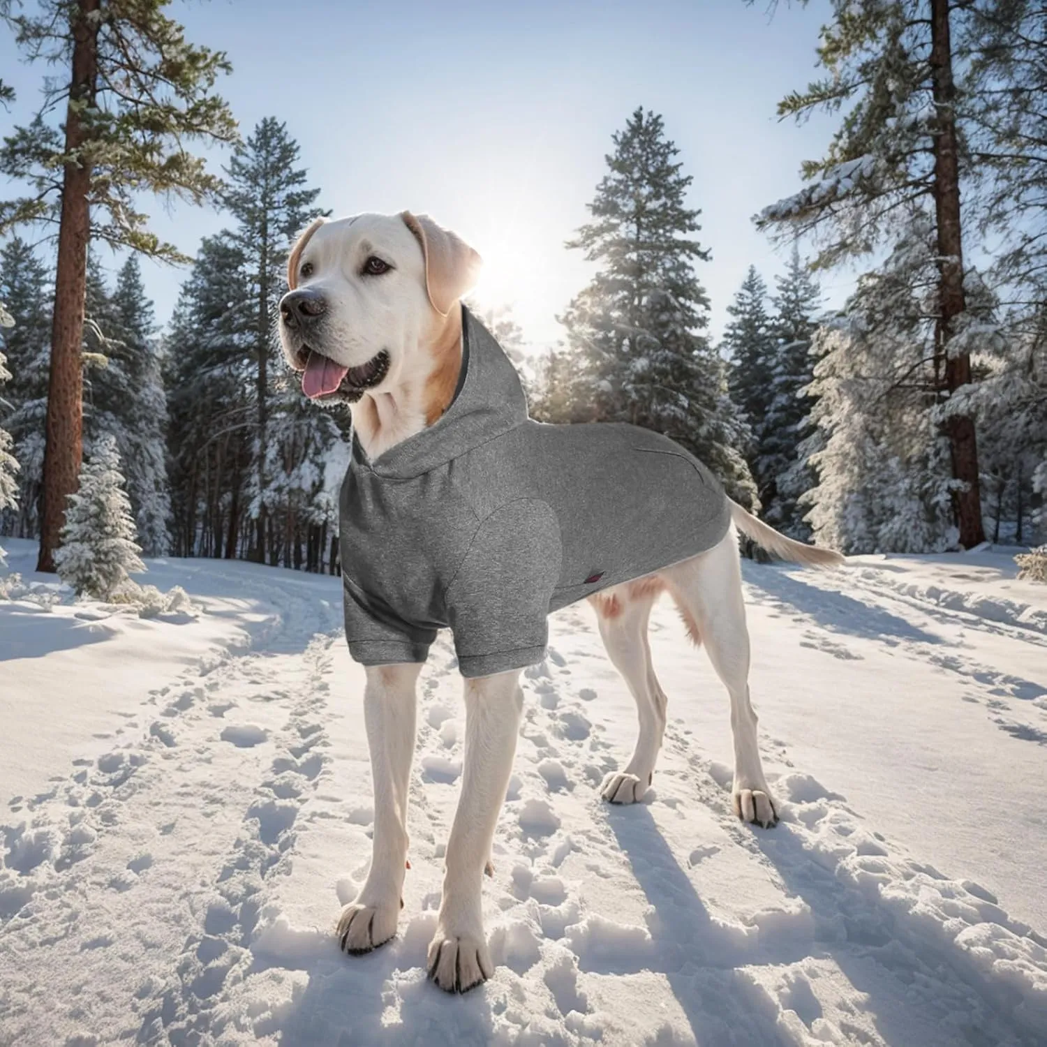 Basic Dog Hoodie Sweatshirts, Pet Clothes Hoodies Sweater with Hat and Leash Hole, Warm Outfit Coat for Large Medium Small Dogs, Dark Grey (Large)