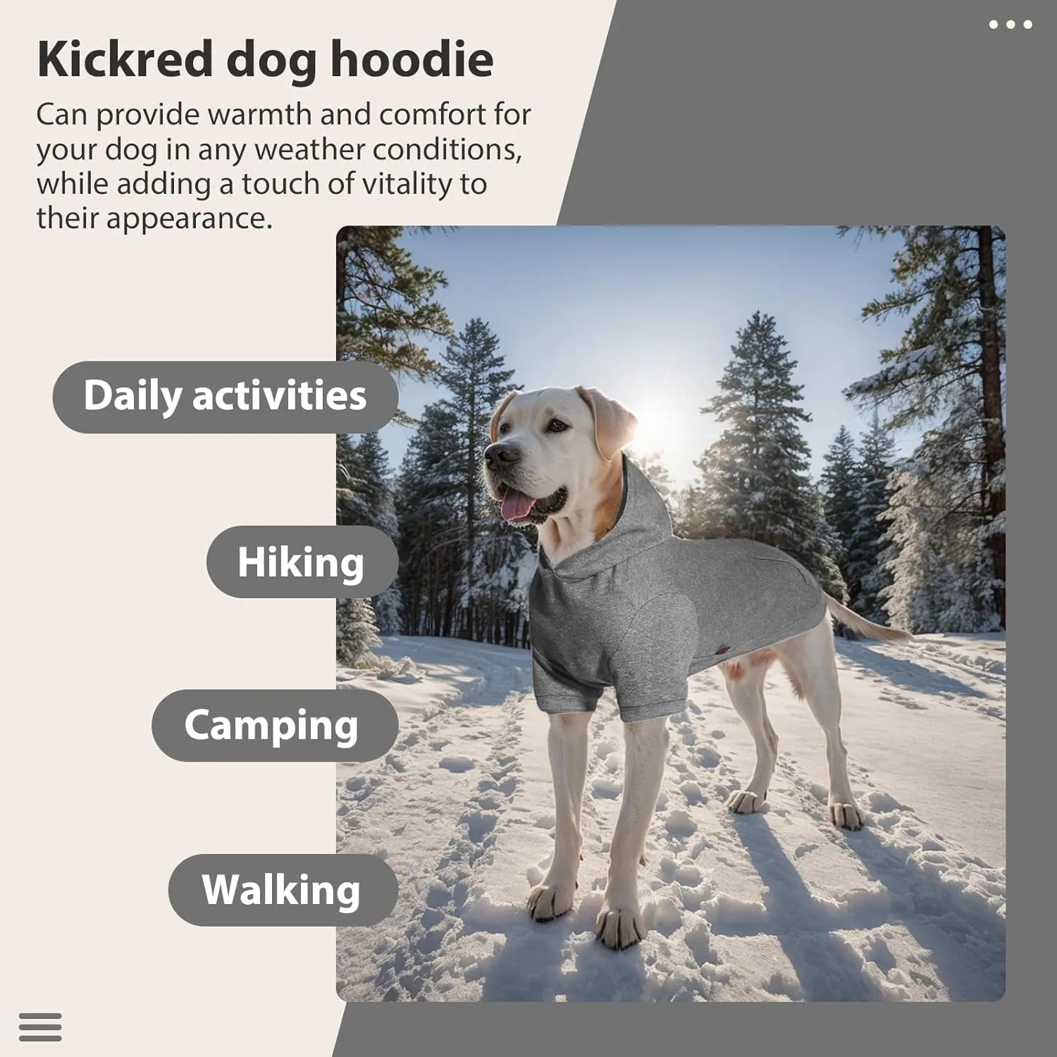 Basic Dog Hoodie Sweatshirts, Pet Clothes Hoodies Sweater with Hat and Leash Hole, Warm Outfit Coat for Large Medium Small Dogs, Dark Grey (Large)