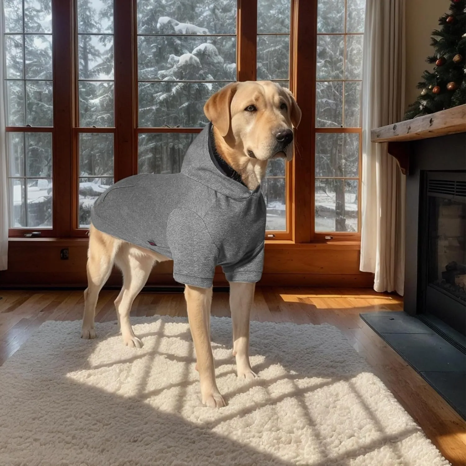 Basic Dog Hoodie Sweatshirts, Pet Clothes Hoodies Sweater with Hat and Leash Hole, Warm Outfit Coat for Large Medium Small Dogs, Dark Grey (Large)