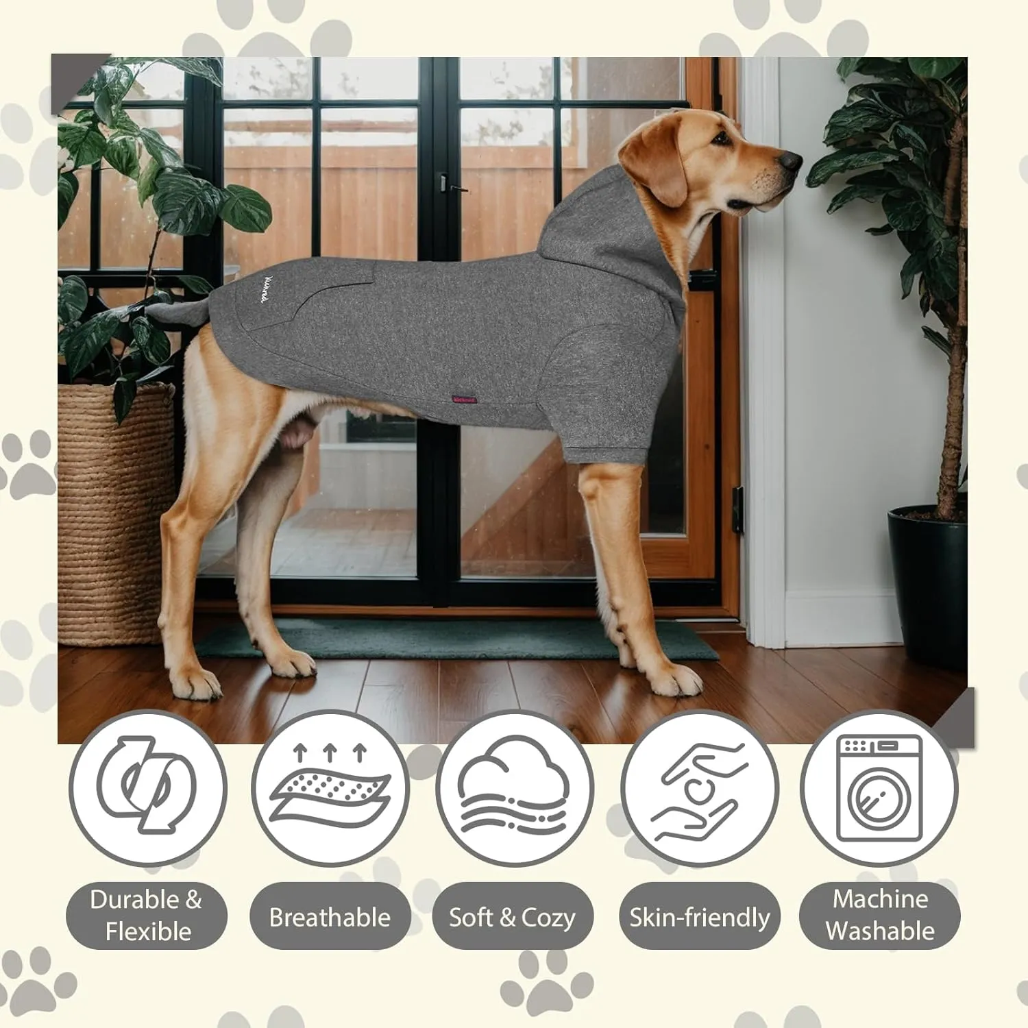 Basic Dog Hoodie Sweatshirts, Pet Clothes Hoodies Sweater with Hat and Leash Hole, Warm Outfit Coat for Large Medium Small Dogs, Dark Grey (Large)
