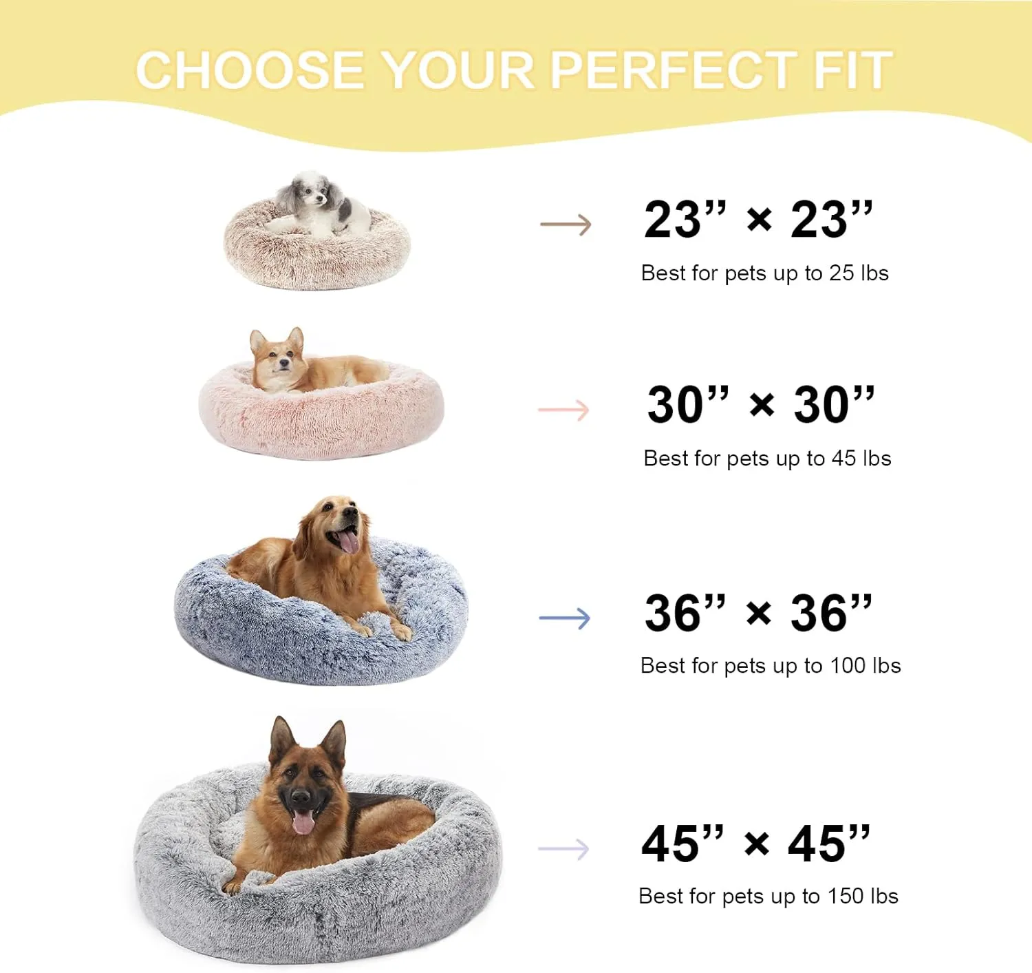 Bedfolks Calming Donut Dog Bed, 36 Inches Round Fluffy for Large Dogs, Anti-Anxiety Plush, Machine Washable (Dark Grey, Large)