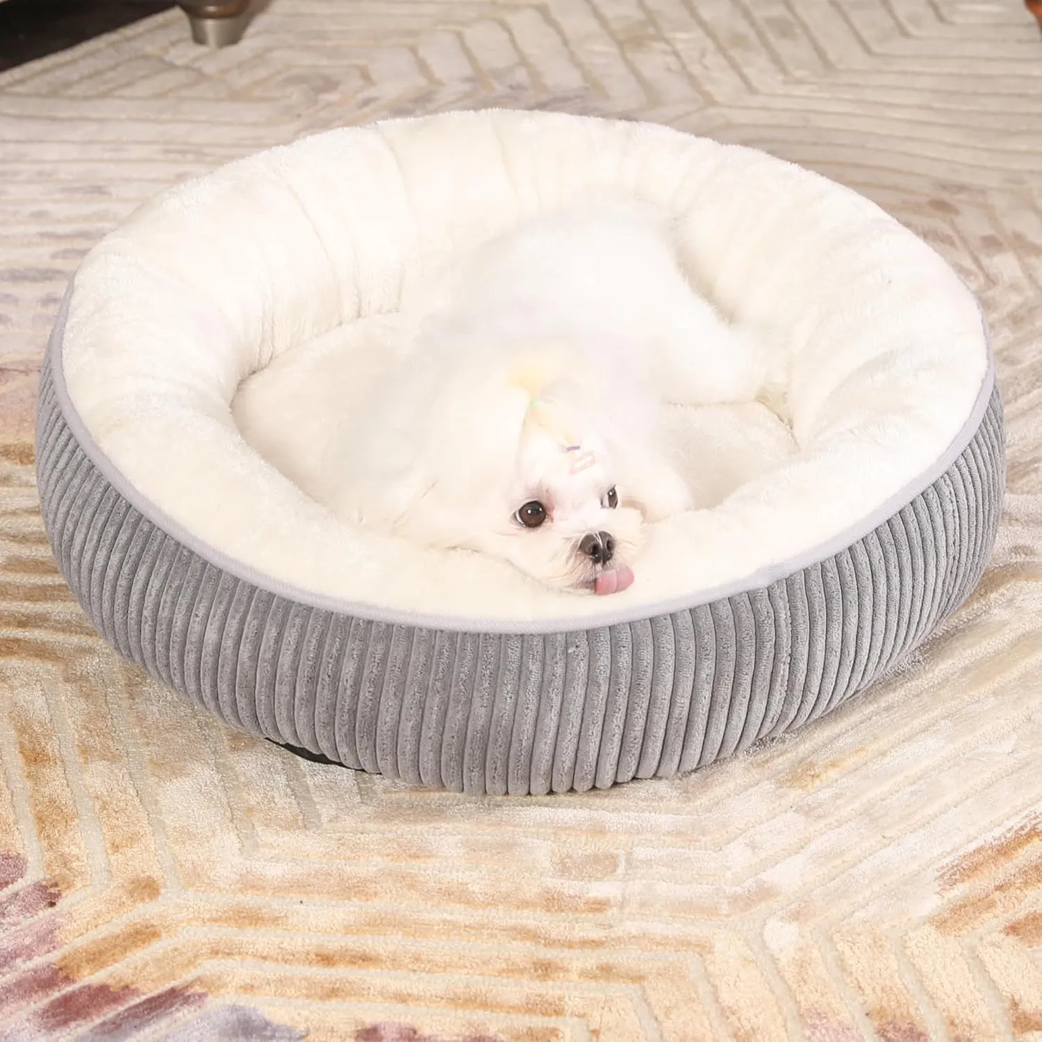 Bedfolks Donut Cat and Dog Bed,20 Inches Calming Round Dog Beds for Small Dogs,Washable Anti Anxiety Cuddler Puppy Bed with Non-Slip Bottom(Dark Grey,XS)