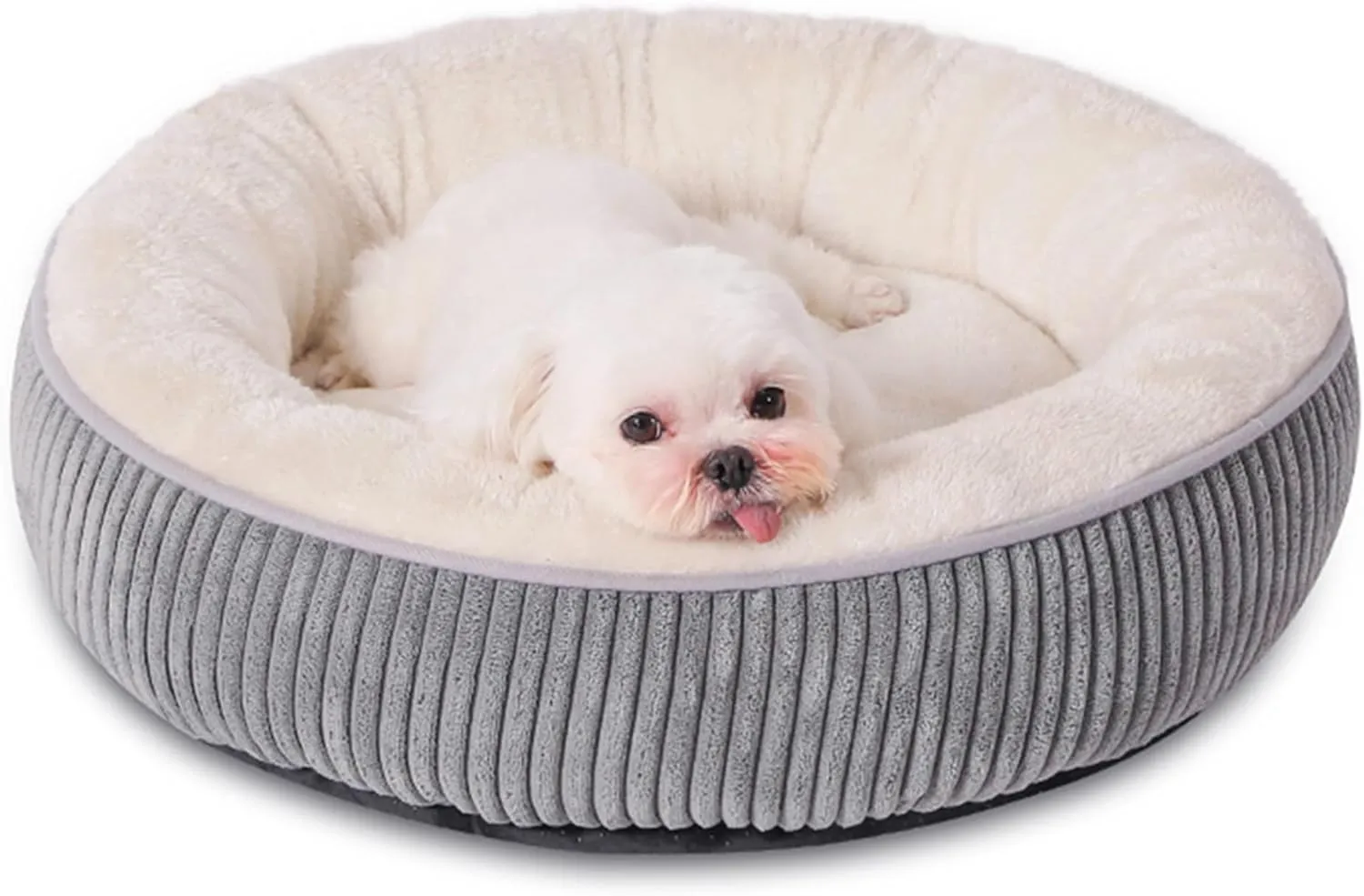 Bedfolks Donut Cat and Dog Bed,20 Inches Calming Round Dog Beds for Small Dogs,Washable Anti Anxiety Cuddler Puppy Bed with Non-Slip Bottom(Dark Grey,XS)