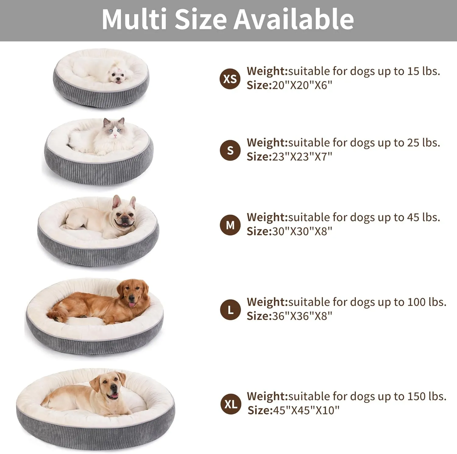Bedfolks Donut Cat and Dog Bed,20 Inches Calming Round Dog Beds for Small Dogs,Washable Anti Anxiety Cuddler Puppy Bed with Non-Slip Bottom(Dark Grey,XS)