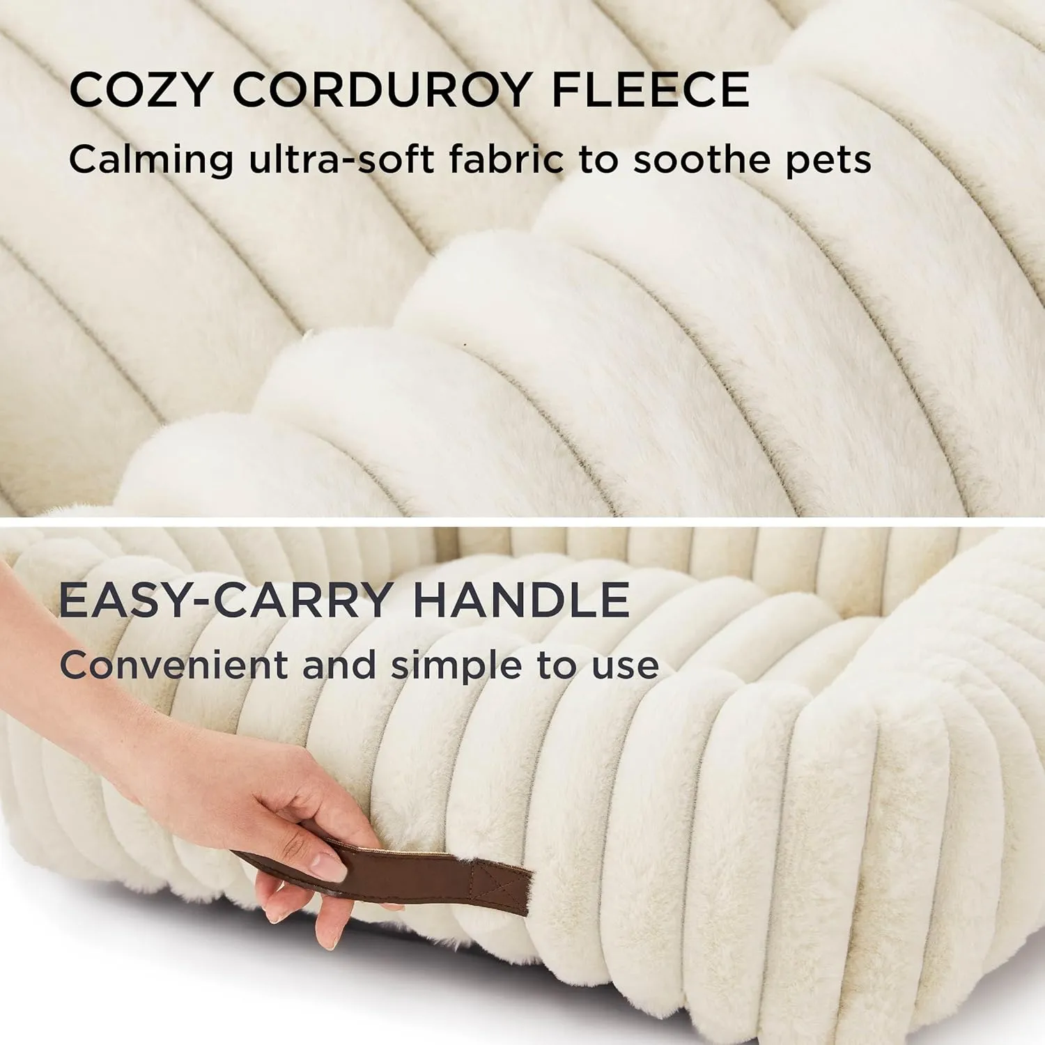 Bedsure Cute Dog Bed for Small Dogs & Cats - Washable Furry Cat Beds, Rectangle Orthopedic Corduroy Fleece Puppy Beds with Removable Zipper Cover, 20x19x6inches, Cream