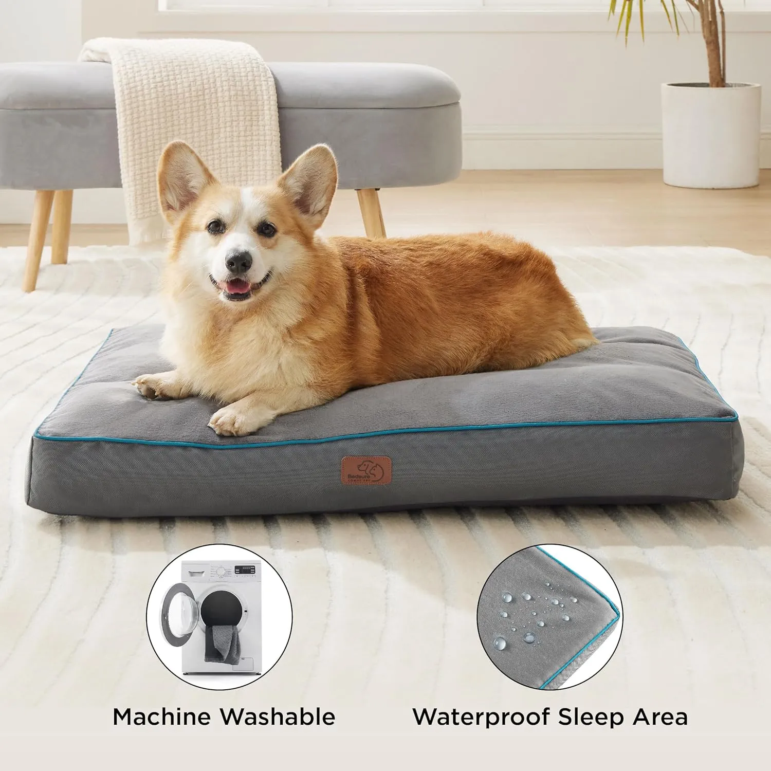 Bedsure Waterproof Dog Beds for Large Dogs - 4 Inch Thicken Up to 80lbs Pet Mat Pillows with Removable Washable Cover, Grey