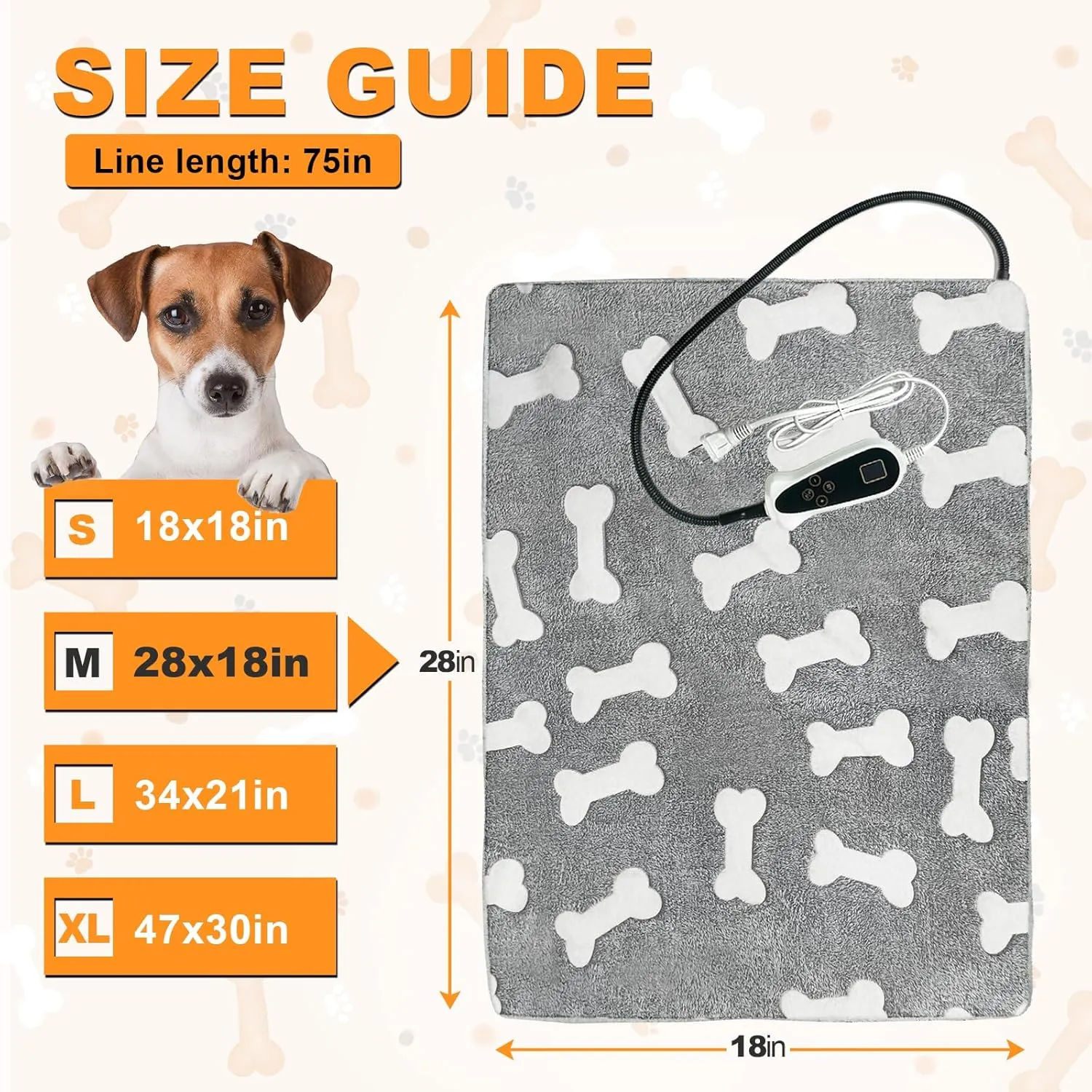 Bestio Dog Heating Pad,Medium Large Pet Heated Pad,Pet Heated Blanket with Upgraded Normally Open Temperature Controller,Heated Dog Pad with One Plush Cover(Blue Paw, 2818 in)