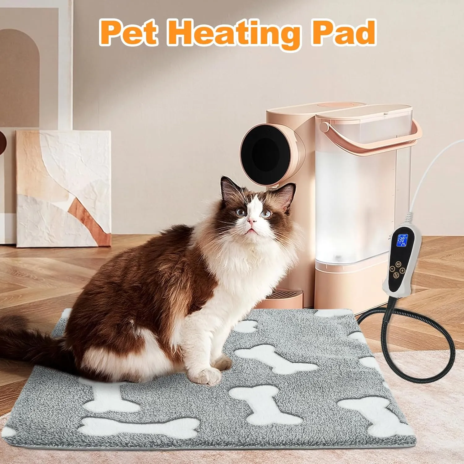 Bestio Dog Heating Pad,Medium Large Pet Heated Pad,Pet Heated Blanket with Upgraded Normally Open Temperature Controller,Heated Dog Pad with One Plush Cover(Blue Paw, 2818 in)