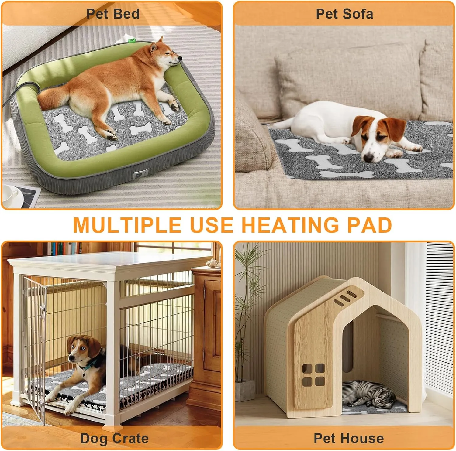 Bestio Dog Heating Pad,Medium Large Pet Heated Pad,Pet Heated Blanket with Upgraded Normally Open Temperature Controller,Heated Dog Pad with One Plush Cover(Blue Paw, 2818 in)