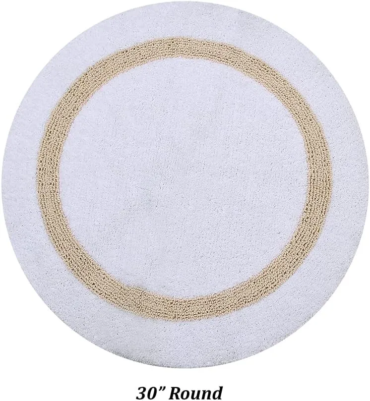 Better Trends 100% Cotton Hotel Collection Bath Mats, White & Sand - Tufted, Absorbent Reversible Mat, Machine Washable, Quick-Dry, Great for Bath, Shower, Bedroom, Dog or Door Mat, 30" Round