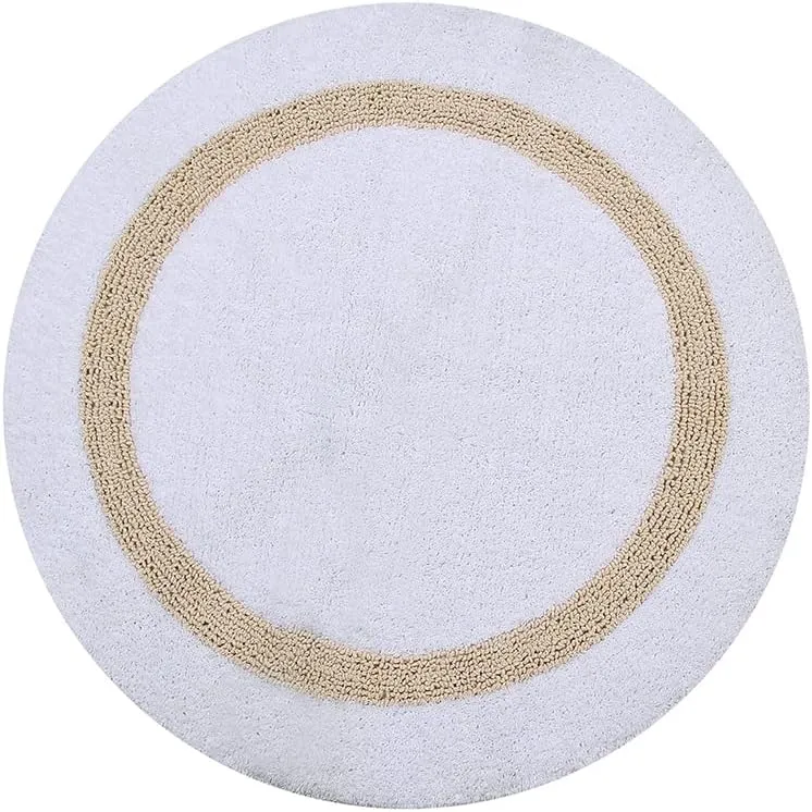 Better Trends 100% Cotton Hotel Collection Bath Mats, White & Sand - Tufted, Absorbent Reversible Mat, Machine Washable, Quick-Dry, Great for Bath, Shower, Bedroom, Dog or Door Mat, 30" Round