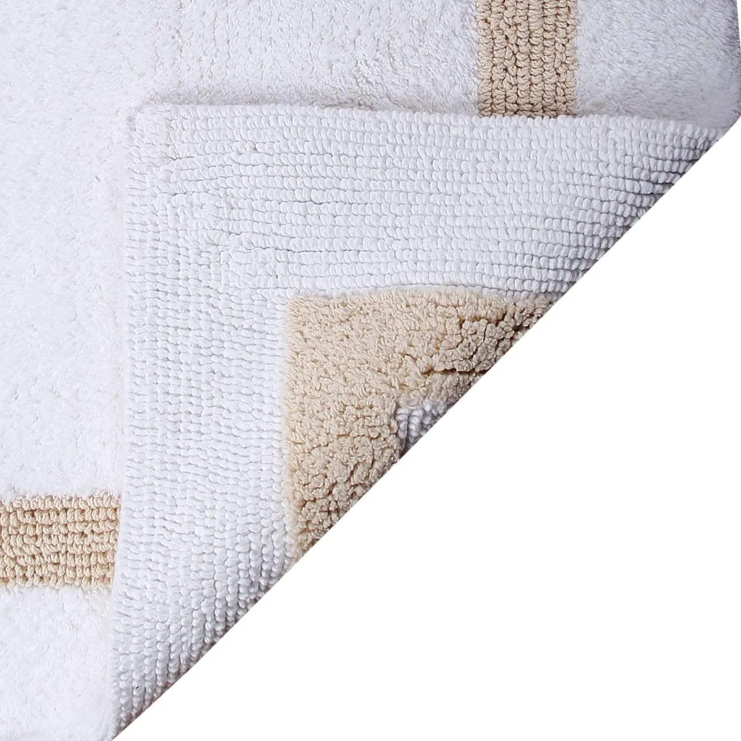 Better Trends 100% Cotton Hotel Collection Bath Mats, White & Sand - Tufted, Absorbent Reversible Mat, Machine Washable, Quick-Dry, Great for Bath, Shower, Bedroom, Dog or Door Mat, 30" Round
